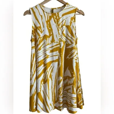 Rachel Pally Modal Graphic Print Mustard Mini Trapeze Swing Tunic Dress - Medium • $44.99