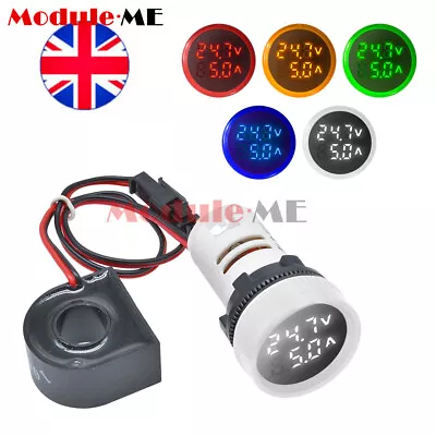 22MM AC50-500V 100A LED Digital Voltmeter Ammeter Voltage Current Meter Round UK • £5.49