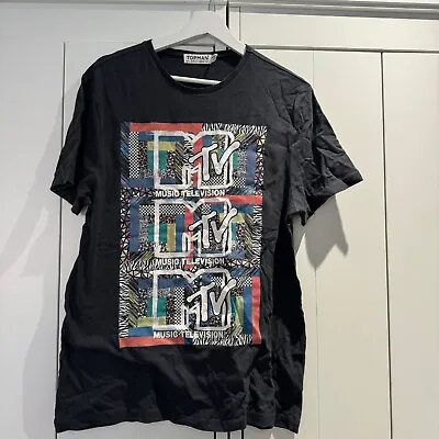 Topman Retro MTV Large Graphic T-Shirt Black Short Sleeve - UK Size L • £9.99