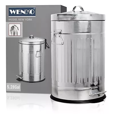WENKO Step Trash Can With Lid And Pedal Retro Metal Garbage Bin For Bathroom • $67.57