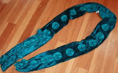 Chico's Rayon Velvet Scarf Teal Blue W Pleated Rosettes • $12.99