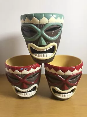 3 Vintage Tiki Plastic Cups 3 1/4  Tall Mid Century Modern Bar Kitsch • $24.99