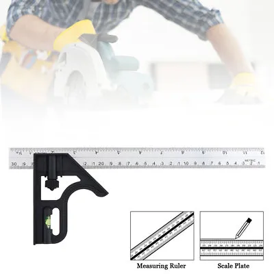 305mm Adjustable Combination 12 Inch Try Square Set Right Angle Ruler 45° 90° • $6.42