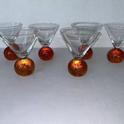 Vintage Martini Glass Set Of 6 Signed E Cointreau Orange Base Hand Blown Bubble • $49.99