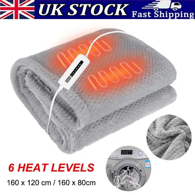 Luxurious Electric Heated Throw Soft Fleece Grey Over Blanket Double Single Uk • £33.99
