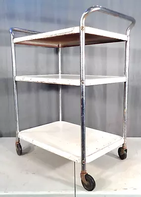 $129.95 • Buy VTG Mid Century Modern White Cosco Rolling 3 Tier Kitchen Utility Bar Cart