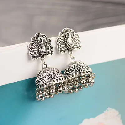 Vintage Silver Tassel Ethnic Peacock Jhumka Earrings Wedding Indian Jewelry • $2.11