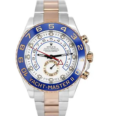 Rolex Yacht-Master II BLUE HANDS Two-Tone 18k Rose Gold White 44mm 116681 Watch • $17799.83