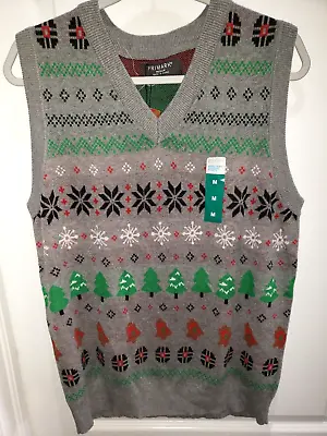 Mens NEW NWT UGLY CHRISTMAS VEST KNIT Gray MEDIUM Msrp 16.00 NICE! UGLY TOO! • $7.96