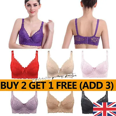 Women Ladies Bras  Underwired Lace Sexy Floral Bra Firm Hold Plus Size 34-46 C D • £6.92