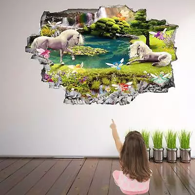 Unicorn Fairies Enchanted Forest Fantasy Wall Sticker Mural Decal Print Art Kids • £3.99