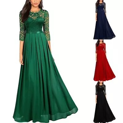 Solid Color Chiffon Lace Evening Dress For Women Prom Bridesmaid Cocktail Party • £31.58