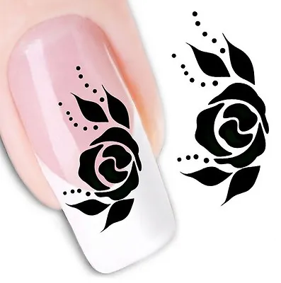 £1.95 • Buy Nail Art Sticker Water Decals Transfer Stickers Flowers Black Rose (XF1093)