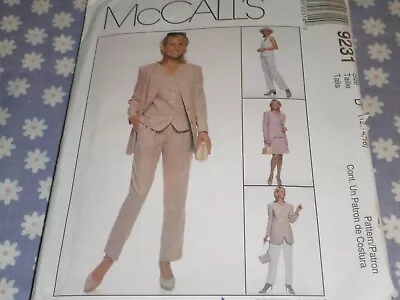 McCALL'S 9231 MISSES LINED JACKET & VEST PANTS & SKIRT PATTERN-UNCUT-12-14-16 • $6.99