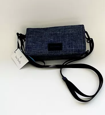 VERA BRADLEY ReActive RFID Compact Crossbody Wristlet Dark Blue Heather Purse • $32