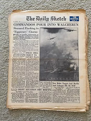 Daily Sketch Newspaper 1944 November 2nd Walcheren Island ORIGINAL NEWSPAPER • £12