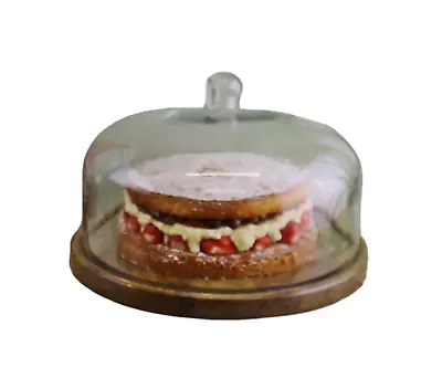 Cake Stand With Glass Dome Wooden Cake Stand Rustic Mango Wood Dessert Stand • £49.79