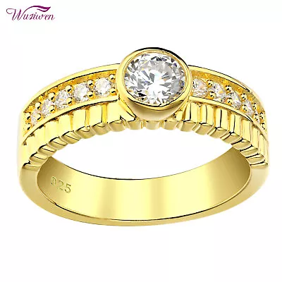 Wuziwen Vintage Wedding Bands Ring Yellow Gold Plated Sterling Silver White Cz 6 • $32.99