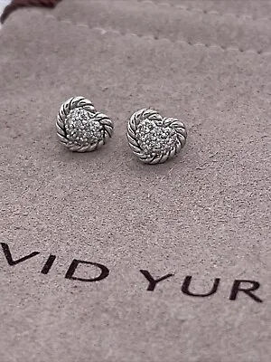 David Yurman 925 Sterling Silver Heart Petite Pave Diamond Earrings Used • $300