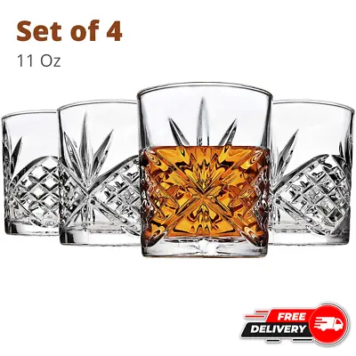 Set Of 4 Crystal Glasses Vintage Old Fashioned Whiskey Drinking Irish Cut Glass • $30.99