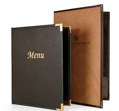 5 CASEMADE MENU COVERS BrownINSIDE CLEAR POCKETS. 8.5x14 TRIPLE POCKET/ 4 VIEW • $69.95