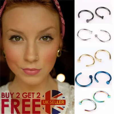 £1.19 • Buy Nose Ring Surgical Steel Fake Nose Rings Hoop Lip Nose Rings Small Thin Piercing