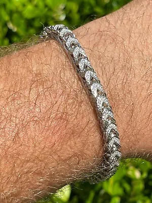 Mens Real Solid 925 Sterling Silver Men's Franco Bracelet 6mm Thick ICED CZ • $134.35