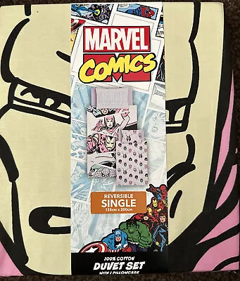 Marvel Comics Pink Reversable Singe Duvet Cover BNWT • £17.99