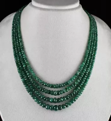 Natural Zambian Emerald Beads Round Faceted 4l 389 Ct Precious Gemstone Necklace • $2325