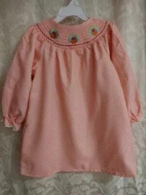 Smocked Bishop Dress Thanksgiving Turkey's Pink Long Sleeve Girls 3T New • $17.99