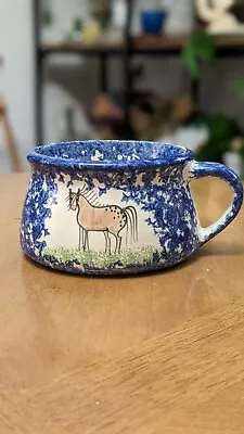 Chili Bowls Large Mug Molly Dallas Blue Spatterware Soup Bowl Horse • $15