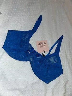 NEW Coco De Mer Muse 34C Bra 1/4 Cup Mae High Apex Lace AQUA Blue RRP £55 • £15