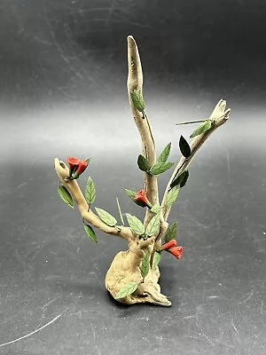 Vintage Ceramic Flower & Leaves On Driftwood Home Decor Signed 8 1/4”H • $8.99