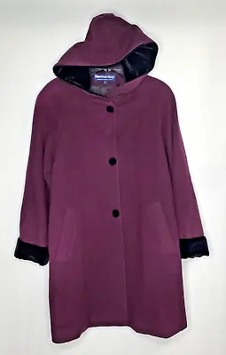 VTG Herman Kay Women's Purple 100% Wool Lined Pea Coat Velvet Hooded SZ 6 • $54.96