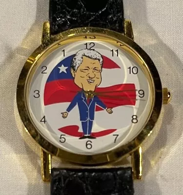 Vintage Men's Bill Clinton Backwards Gold Tone Quartz Watch New Battery • $14.99