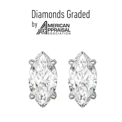 Certified 2.00 Carat F VS1 Marquise Lab Diamond Screw Back Studs 14K White Gold • $1335.51