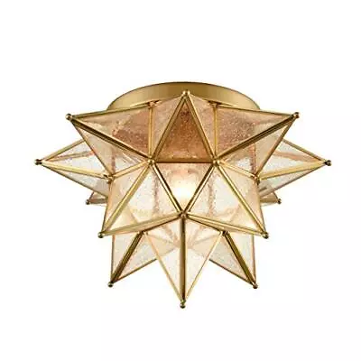$255.61 • Buy Modern Moroccan Seeded Glass Brass Moravian Star Flush Mount Ceiling Light 15 In