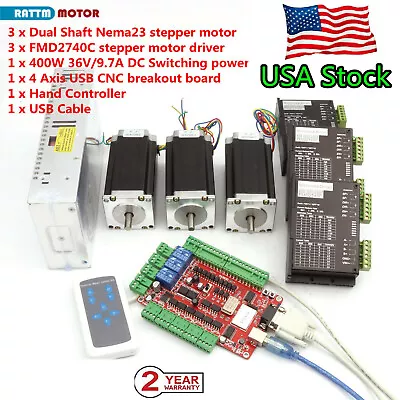 〖US〗3 Axis USB CNC Controller Kit NEMA23 425oz-in 112mm Stepper Motor Driver Cnc • $205