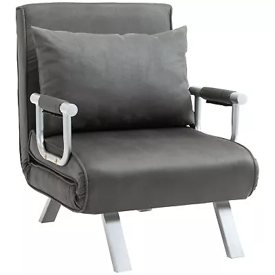 HOMCOM Sofa Bed Foldable Portable Armchair Sleeper Lounge With Pillow Dark Grey • £122.99