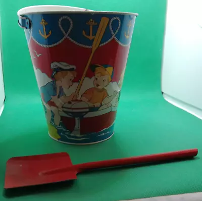 Ohio Art Co Beach Tin Pail And Shovel Boat Raft Lighthouse Children Bucket • $40