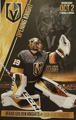 Vegas Golden Knights Marc-andre Fleury Opening Night Poster 10/2/19 San Jose • $15