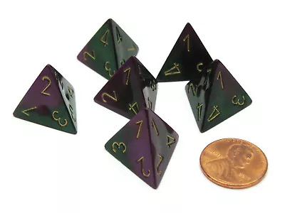 Gemini 18mm 4 Sided D4 Chessex Dice 6 Pieces - Green-Purple With Gold • $6.79