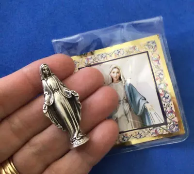 Our Lady Of Grace Miraculous Silver Metal Saint Pocket TOKEN Icon Prayer • $10.28