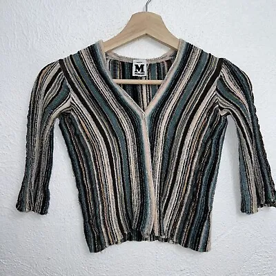 Missoni Cropped Wool Cardigan 3D Knit 3/4 Sleeve Slim Fit Women’s USA 10 • $59.99