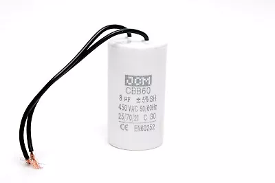 8UF 450VAC Motor Run Capacitor 450V AC CBB60 8 UF Round White 50/60HZ Cap WIRE • $12.95