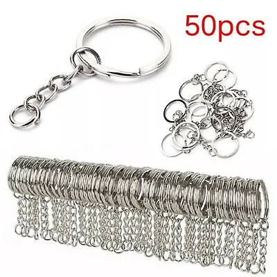 £5.10 • Buy 50pcs 25mm DIY Polished Silver Color Keyring Keychain With Short Chain Key Rings