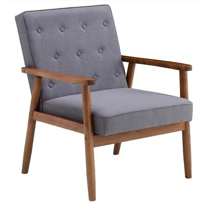 Retro Modern Wooden Single Chair Grey Fabric • $108