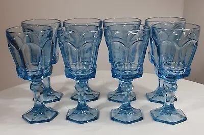 Set Of 8 Vintage Fostoria Glass Virginia Light Blue Goblets Wine Water Excellent • $49.99