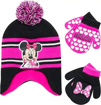 Disney Minnie Mouse Winter Beanie Hat And Kids Mittens/Gloves Set Girls Age 2-7 • $16.95