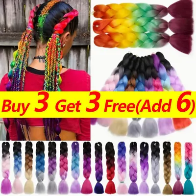 24  Jumbo Braiding Hair Extensions Ombre 2 Tones 3 Tones And 4 Tones Rainbow B • £4.88